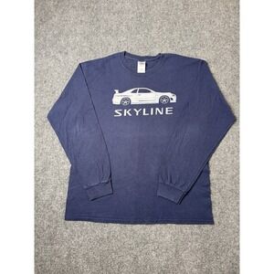 Mens Long Sleeve Skyline Graphic Blue Cotton Shirt, Size L